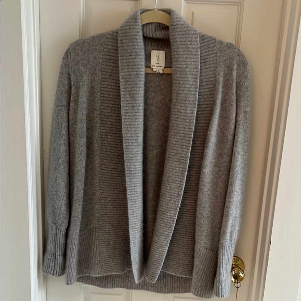 JOIE 100% Cashmere Gray Open Face Cardigan Ribbed Shawl Collar - Size Medium